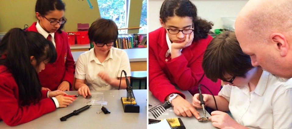 School-aged girls participating in STEM events